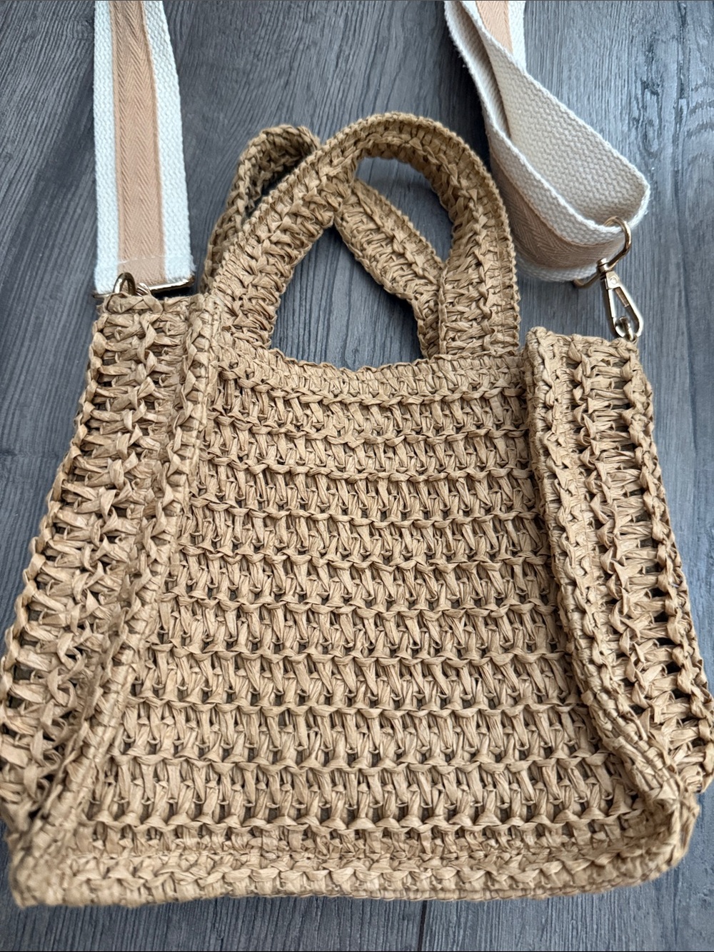 Woven Straw Crossbody Tote Bag - Natural - Picture 2 of 6